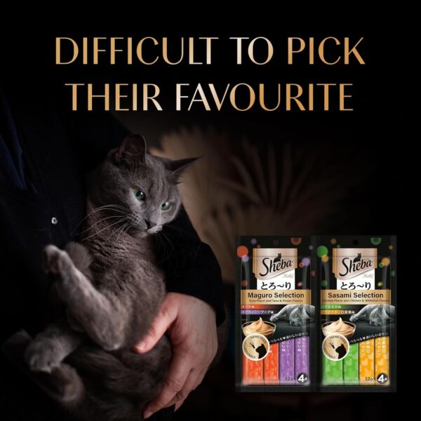 Sheba Melty Premium Lickable Creamy Cat Treats, Sasami Selection Chicken & Chicken & Whitefish Flavors, 4 Packs x 12g, (48g) Creamy Treats for Bonding, All Life Stages