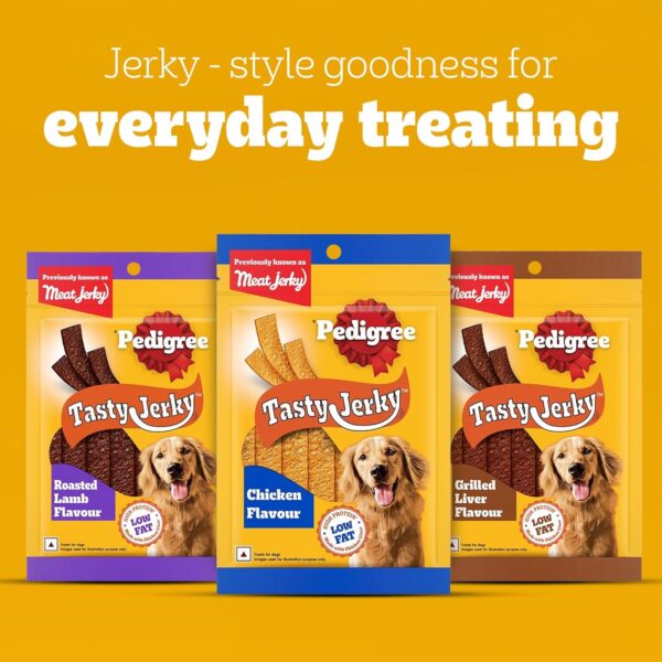 1763988130_81Vw25lZg2L._SL1500_.jpg Pedigree® Tasty Jerky™ Dog Treat, Grilled Liver Flavour, 70 g, Jerky-Style Treats for Bonding, Low-Fat and Rich-Protein* Dog Treats