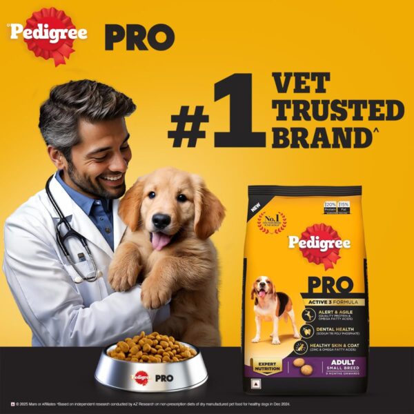 Pedigree PRO Adult Small Breed, 3 kg Dry Dog Food, Vet Trusted Brand, Expert Nutrition, Quality Protein, 33% More Nutrients (9 Months Onwards)
