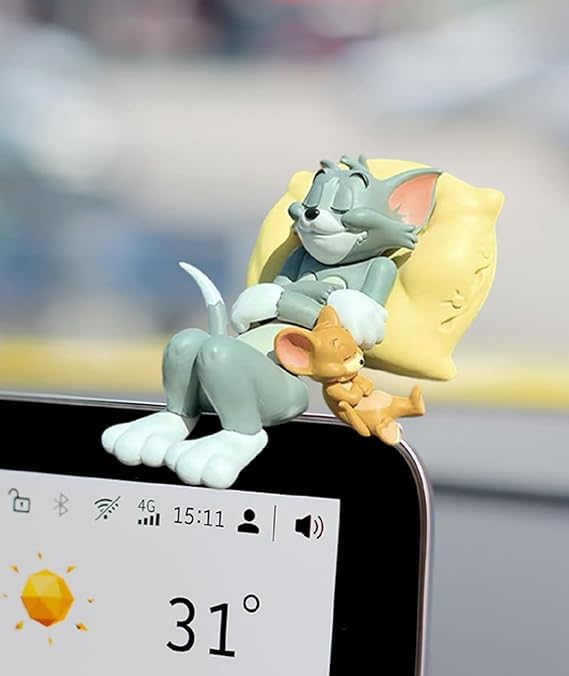 41hN7fgCrL.jpg Mouse & Cat Cute Sleeping Car Dashboard Accessories Toy Best Animated Most Loved Cartoon Figurine for Car Interior, Office Desk & Tabletop Decoration | Premium Resin Collectible Gift