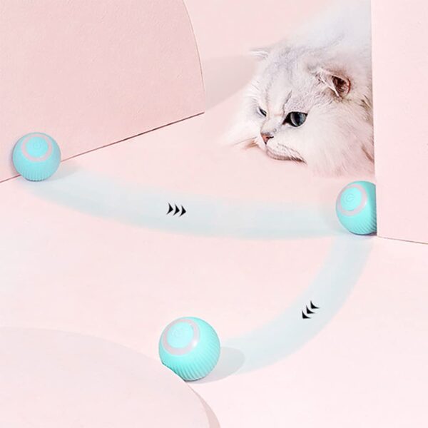 Qpets® Smart Cat Toy Ball with LED Lights, 360° Automatic Rotating & Obstacle Avoiding Interactive Chasing Toy, USB-C Rechargeable Durable ABS Silicone Ball for Indoor Cats, 2 Play Modes, 1-Pack