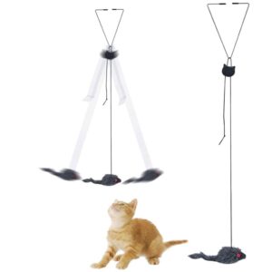 Qpets® Cat Teaser Toys, Cat Feather Toys, Hanging Cat Toys Qpets® Cat Teaser Toys, Cat Feather Toys, Hanging Cat Toys for Indoor Cats Interactive Elastic Rope, Cat Toys for Persian Cat Soft Toy with Plushed Mice Pendent