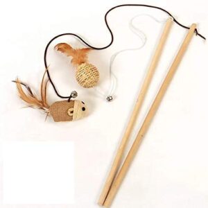 PSK PET MART Cat Teaser Playing Stick & Feather Interactive PSK PET MART Cat Teaser Playing Stick & Feather Interactive Teasing Wand Toy with Rod Length 40 cm, Rope Length 67cm (Mouse Bell)