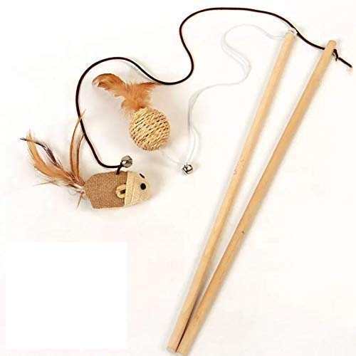 PSK PET MART Cat Teaser Playing Stick & Feather Interactive PSK PET MART Cat Teaser Playing Stick & Feather Interactive Teasing Wand Toy with Rod Length 40 cm, Rope Length 67cm (Mouse Bell)