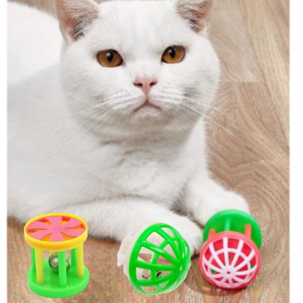 510-edSpDqL.jpg PSK PET MART New pet cat Supplies Two-Color Bell Ball with Colorful Flower Drum Sound Toy Pack of 3Pcs Set