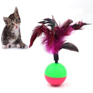 PETS EMPIRE Feather Tumbler Cat Ball Toy, Whirl Cats Ball PETS EMPIRE Feather Tumbler Cat Ball Toy, Whirl Cats Ball Tumbler, Interactive Feathers Pet Toys, Kitten Wobble Training Balls, Colourful Cat Feather Toys for Cats, Kittens - 1N (Color May Vary)