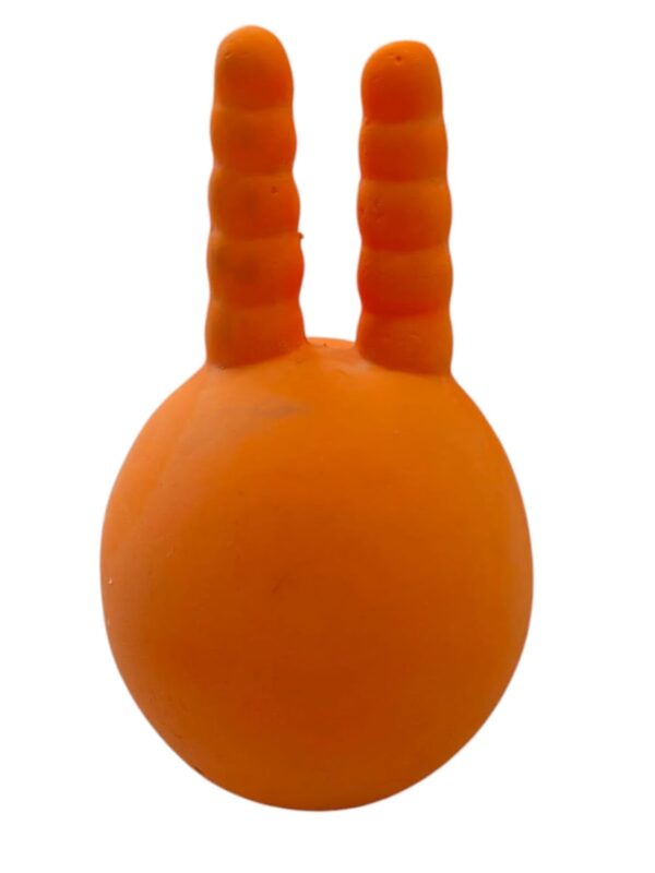 514TeEHvV3L._SL1500_.jpg The Pets Company Latex Squeaky Chew Dog/Puppy Toy for Puppies & Small Dogs | Durable, Animal Design, Non-Toxic, for Playing, Teething and Chewing | Ball with Horns - 13 Cm (Color May Vary)