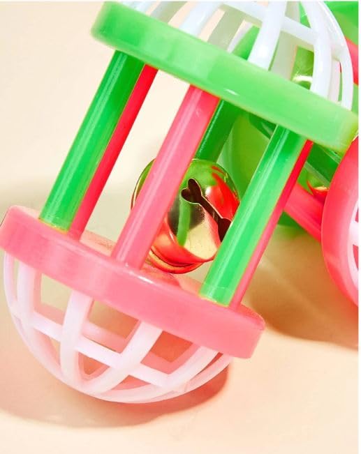 515WDY2upL.jpg PSK PET MART New pet cat Supplies Two-Color Bell Ball with Colorful Flower Drum Sound Toy Pack of 3Pcs Set