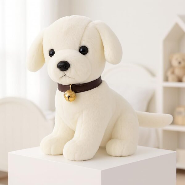 Storio Soft Plush White Puppy Stuffed Animal with Bell Collar| Kids Animal Home Decor for Boys & Girls Soft Dog Plush Toy - 25cm