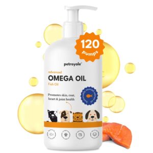 Petroyale Omega 3 Fish Oil for Dogs & Cats - Salmon Fish Oils with Omega 3 6 9 - Supports Skin, Coat, Joints & Immunity- Fish Oil for Dogs & Cats - Vet-Approved Formula - Easy Serve Pump