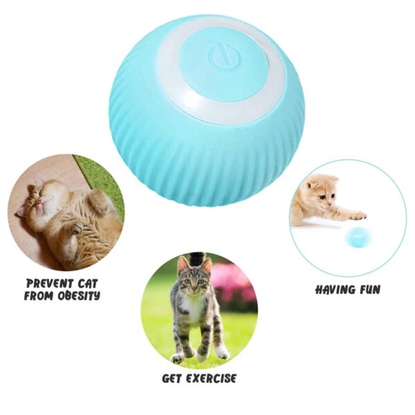 Qpets® Smart Cat Toy Ball with LED Lights, 360° Automatic Rotating & Obstacle Avoiding Interactive Chasing Toy, USB-C Rechargeable Durable ABS Silicone Ball for Indoor Cats, 2 Play Modes, 1-Pack