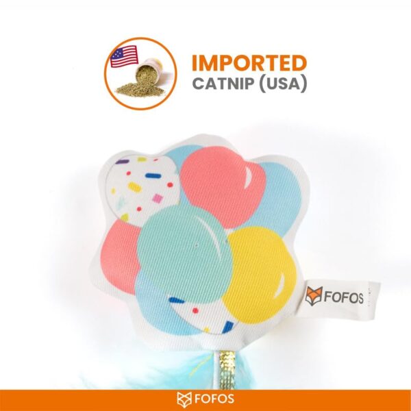 Barkbutler x Fofos Birthday Balloon Cat Toy - US Grade Organic Catnip, Multicoloured Textured Toys, Cat Accessories with Super Soft Fabrics & Real Feathers - Perfect as Kitten Toys