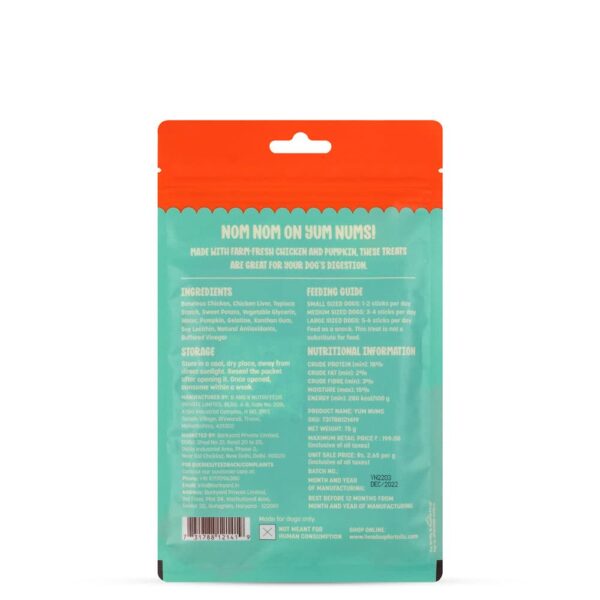 HUFT Yum Nums Soft & Chewy Sticks - Pumpkin with Chicken | Dog & Puppy Treats | Training Snacks for Small & Adult Dogs | High-Protein, Healthy Dog Treats - 75gm