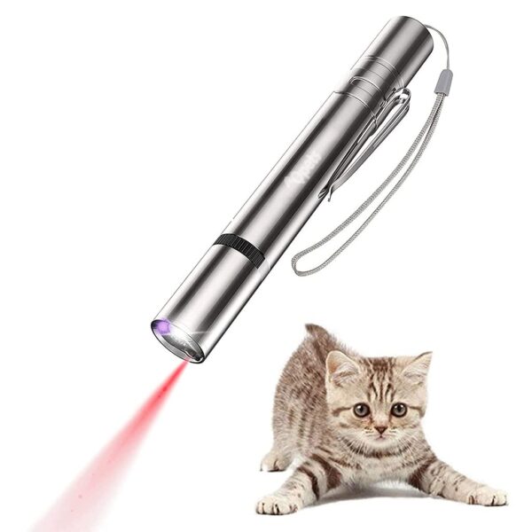 Qpets® Cat Chasing Toy, USB Laser Pointer for Chasing Interactive Qpets® Cat Chasing Toy, USB Laser Pointer for Chasing Interactive Cat Toy 3 in 1 Laser Pen Checking Cat Skin/White Light Illumination/5 Patterns