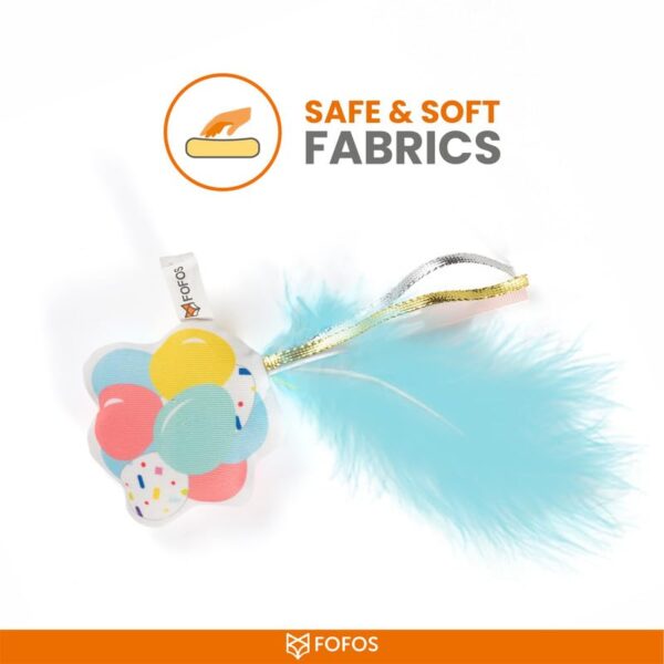 Barkbutler x Fofos Birthday Balloon Cat Toy - US Grade Organic Catnip, Multicoloured Textured Toys, Cat Accessories with Super Soft Fabrics & Real Feathers - Perfect as Kitten Toys