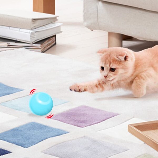 Qpets® Smart Cat Toy Ball with LED Lights, 360° Automatic Rotating & Obstacle Avoiding Interactive Chasing Toy, USB-C Rechargeable Durable ABS Silicone Ball for Indoor Cats, 2 Play Modes, 1-Pack