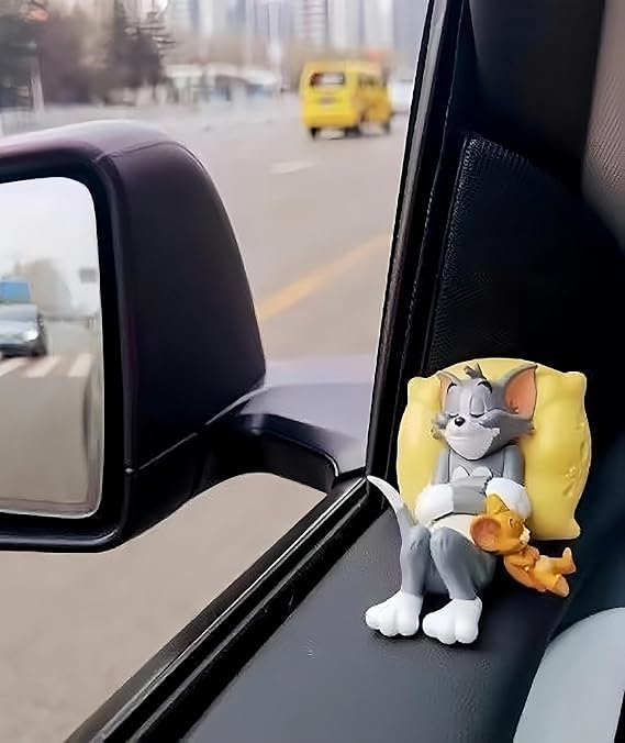 51UdDg9nPYL.jpg Mouse & Cat Cute Sleeping Car Dashboard Accessories Toy Best Animated Most Loved Cartoon Figurine for Car Interior, Office Desk & Tabletop Decoration | Premium Resin Collectible Gift
