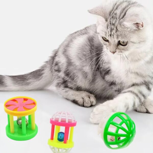 51X6kwxovTL.jpg PSK PET MART New pet cat Supplies Two-Color Bell Ball with Colorful Flower Drum Sound Toy Pack of 3Pcs Set