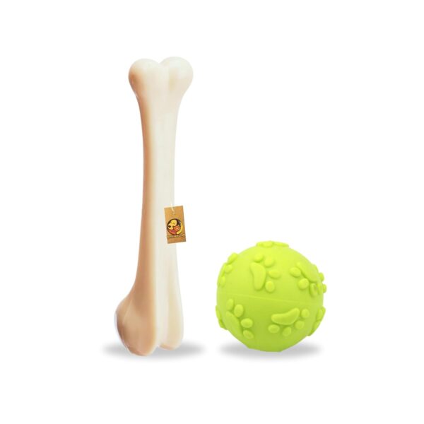 Foodie Puppies 2in1 Dog Toy Combo - (9inch Bone + Claw Ball) | Natural Latex Rubber Toys for Medium to Large Dogs | Durable, Chewing, Fetching, Playing, Teething & Training Chew Safe Play Toy