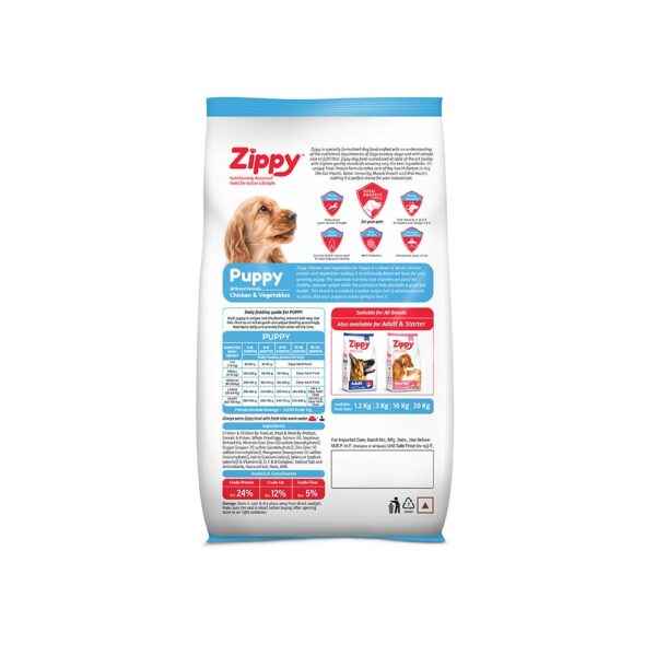 Zippy Puppy Dry Dog Food - 1.2 Kg, Real Chicken & Vegetables, Nutritionally Balanced Dog Food for All Breeds, with Vitamins, Minerals, Probiotics & Salmon Oil