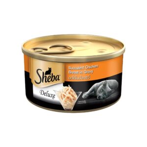 Sheba Deluxe Premium Adult (1+ Years) Wet Cat Food, Succulent Chicken Breast in Gravy, 85 g Can, High-moisture gravy cat food for healthy hydration