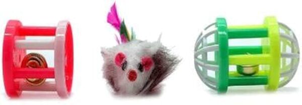 The Pets Company Mouse & Bell Ball Toys for Cats, Interactive Kitten Toys, Pack of 3