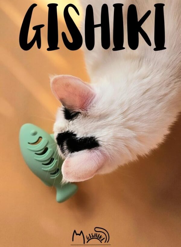 GISHIKI Cat Treat Dispenser Toy,Fish-Shaped Interactive Feeder in Food-Grade Silicone,Stimulates Hunting Instincts & Mental Enrichment,Soft, Bite-Resistant, Washable – Pistachio Green (12.5 cm)