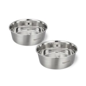 Amazon Basics Heavy Dog Bowl | Large Stainless Steel Food Amazon Basics Heavy Dog Bowl | Large Stainless Steel Food Bowl for Dogs, Cats and Pets (Pack of 2 x 1600 ml)