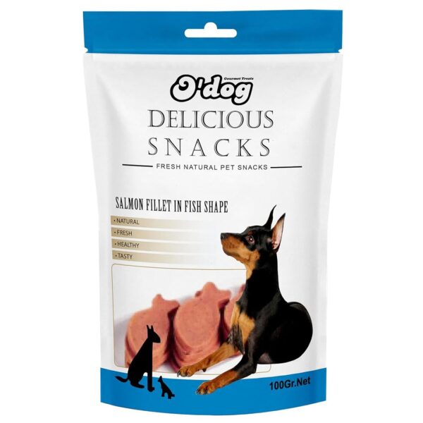 PETS EMPIRE O'Dog Fish Shape Salmon Fillet, Healthy Dog Treats, PETS EMPIRE O'Dog Fish Shape Salmon Fillet, Healthy Dog Treats, Chewy Dogs Bites for Training and Feeding, Made with Real Salmon, Non-Vegetarian Pup Snacks for Dogs, Puppies - 100g