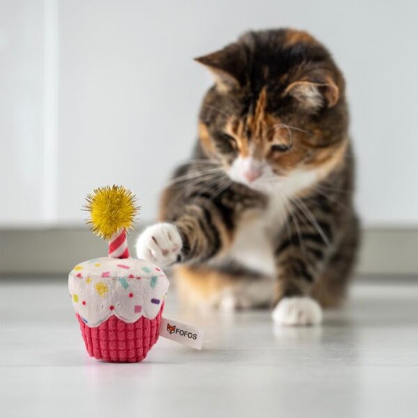 Barkbutler x Fofos Birthday Cake Cat Toy - US Grade Organic Catnip, Multicoloured Textured Toys, Cat Accessories with Super Soft Fabrics & a Pom-Pom - Perfect as Kitten Toys