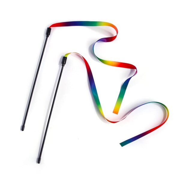 51pZJNi5YVL._SL1000_.jpg Qpets® 2 Pcs Cat Rainbow Wand Toys,Satin & Elastic Teaser for Kittens & Adult Cats - Indoor Exercise, Fun Games, Stress Relief