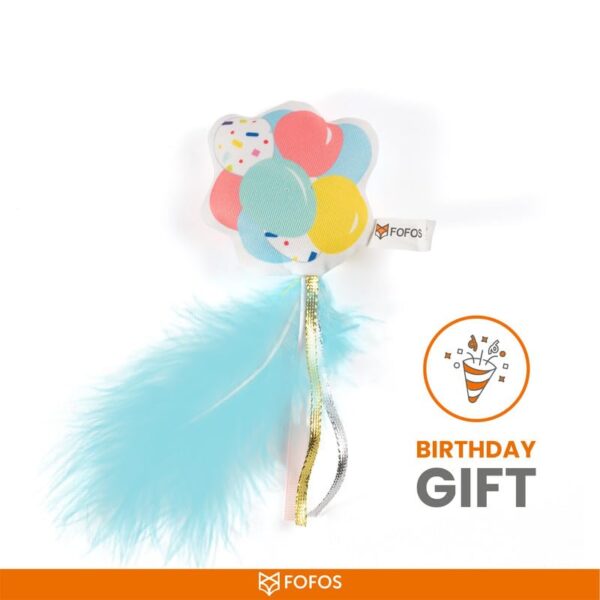 Barkbutler x Fofos Birthday Balloon Cat Toy - US Grade Organic Catnip, Multicoloured Textured Toys, Cat Accessories with Super Soft Fabrics & Real Feathers - Perfect as Kitten Toys
