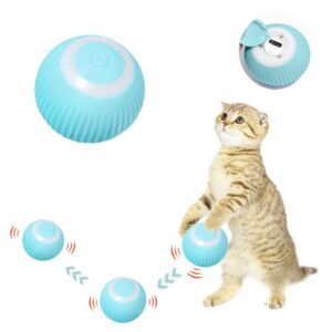 Qpets® Smart Cat Toy Ball with LED Lights, 360° Automatic Rotating & Obstacle Avoiding Interactive Chasing Toy, USB-C Rechargeable Durable ABS Silicone Ball for Indoor Cats, 2 Play Modes, 1-Pack