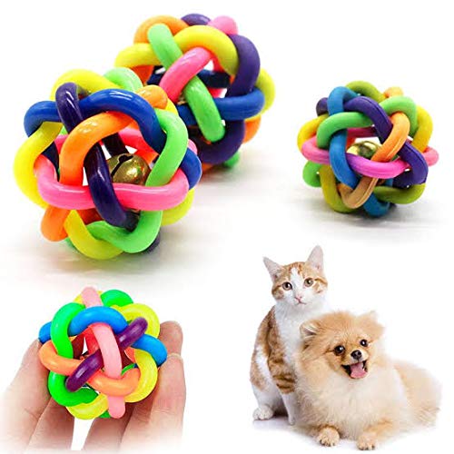 51tdGujBolL.jpg The Pets Company Rubber Multi Colour Wire Knot Ball with Bell for Puppy & Kitten