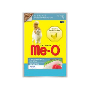 Me-O Wet Food, Chicken with Rice & Tuna 80G, Pack of 12 (80G X 12, 960G), Adult