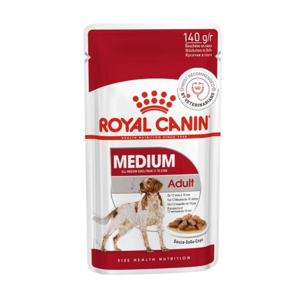 Royal Canin Medium Adult Dog Food, Pack of 10 Sachet, Royal Canin Medium Adult Dog Food, Pack of 10 Sachet, Wet Food, Supports Weight Management & Digestive Health, Promotes overall development