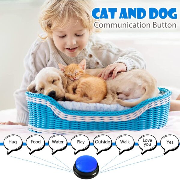 Qpets® Interactive Dog Toys, Voice Recording Button, Dog Buttons for Communication Pet Training Buzzer, 30 Second Record & Playback, Funny Gift for Study Office Home(Blue)