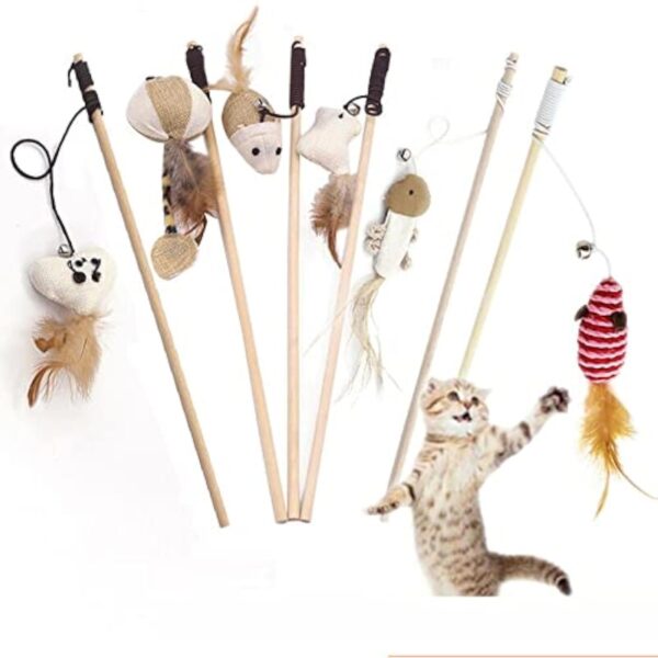 PETS EMPIRE Wooden Cat Wand, Interactive Feather Toy, Wood Teaser PETS EMPIRE Wooden Cat Wand, Interactive Feather Toy, Wood Teaser Wands, Pet Fishing Rod with Feathers, Fun Catcher Cats Stick Toy, Kitty Activity Teaser for Cats, Kitten -1N (Color May Vary)