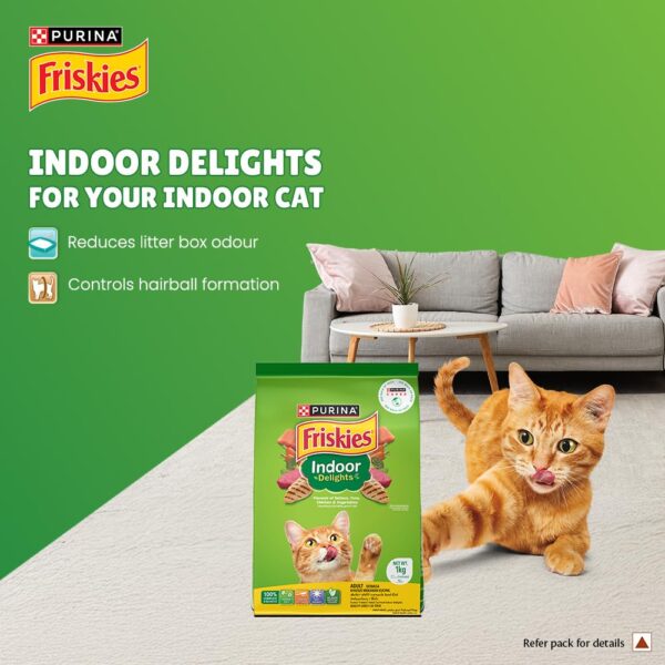 PURINA, FRISKIES Indoor Delights Adult Dry Cat Food, 1 kg, Contains Salmon, Tuna, Chicken and Vegetables Flavours