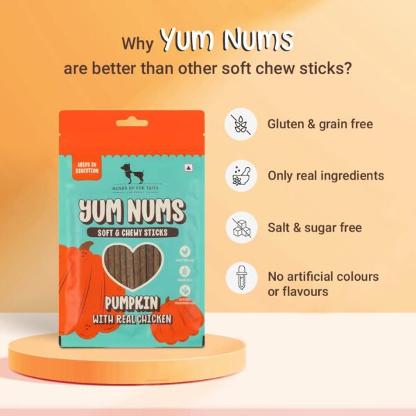 HUFT Yum Nums Soft & Chewy Sticks - Pumpkin with Chicken | Dog & Puppy Treats | Training Snacks for Small & Adult Dogs | High-Protein, Healthy Dog Treats - 75gm