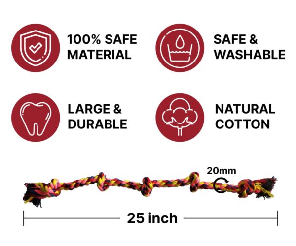 BOLTZ Cotton Rope Chew Toy for Dogs Large with 5 Chew Knots 25 Inch in Length