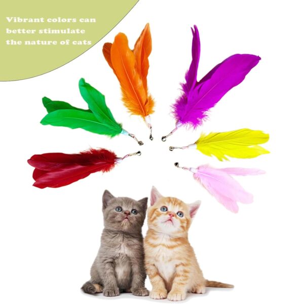 6PCS Cat Toys, 6-Color Cat Feather Toppers with Bells Replaceable Flying Bird Toy Attachments for Kittens & Persian Cats Safe Cat Toys Accessories (No Wand Included)