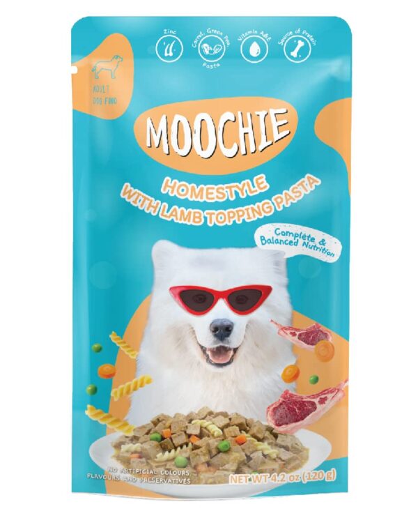 PETS EMPIRE Moochie Homestyle Wet Dog Food (120g X 6) Grain Free Gavy Meal, Variety Pack with Lamb Topping Pasta, Chicken Recipe Topping Rice & Chicken Stew, High Protein Gravy Foods for Adult Dogs