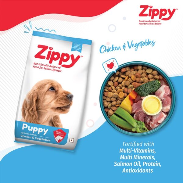 Zippy Puppy Dry Dog Food - 1.2 Kg, Real Chicken & Vegetables, Nutritionally Balanced Dog Food for All Breeds, with Vitamins, Minerals, Probiotics & Salmon Oil