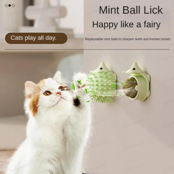 Sunkizzrs® Catnip Toy - Scratching & Rubbing Mint Balls(1 Pcs) Cats Rotatable Edible Mint Natural Healthy Teeth Cleaning Chew Claw Toy for Cat/Kitten (Green Hedgehog)