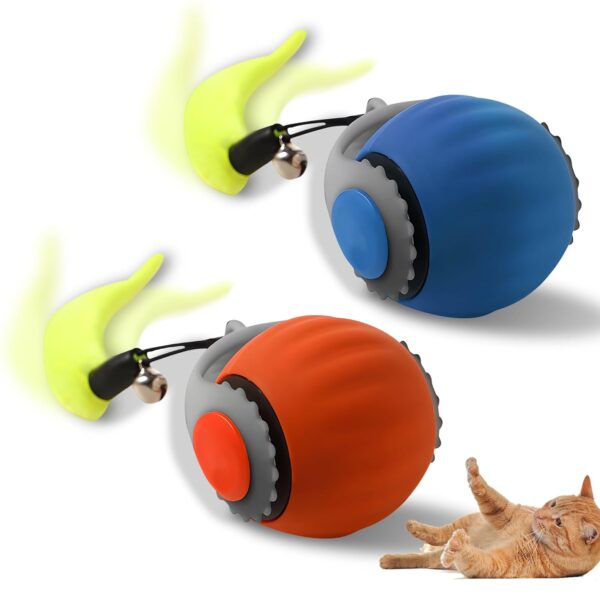 Speedy Tail 3.0, Upgraded Speedy Tail Cat Toy, Smart Interactive Cat Toy Balls, Interactive Cat Toys for Indoor Cats,Automatic Moving Smart Cat Toys Ball with Tail Two Speed Adjustment (Orange + Blue)