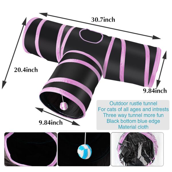 Cat Tunnel Kitten Dog Rabbits Cat Interactive Toy Play Toy Foldable Pet Cat Toy with Ball Tunnel (3 Way, Pink),for kid