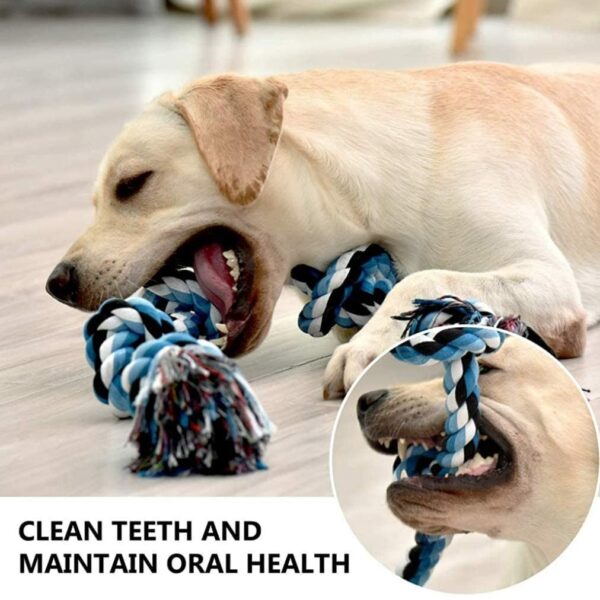 6157kVdkRHL._SL1012_.jpg Foodie Puppies Cotton Chew Rope Dog Toy Large with 6 Knot Thick Chew, Long for Aggressive chewers - Extra Durable - Heavy Duty - Washable (Color May Vary)