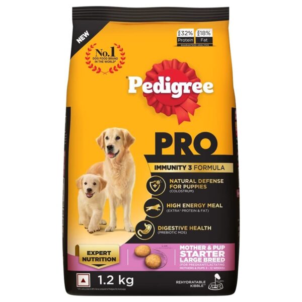 Pedigree PRO Mother & Pup Starter Large Breed, 1.2 kg Dry Dog Food, Vet Trusted Brand, Expert Nutrition, Quality Protein, 33% More Nutrients (3-12 Weeks)