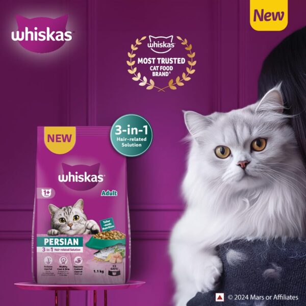615jx3V6V5L._SL1001_.jpg Whiskas Persian Adult (1+ Years) Dry Cat Food, 6.8kg, 100% Complete & Balanced Tailor Made Nutrition, Reduces Hairfall, for Healthy Coat & Skin